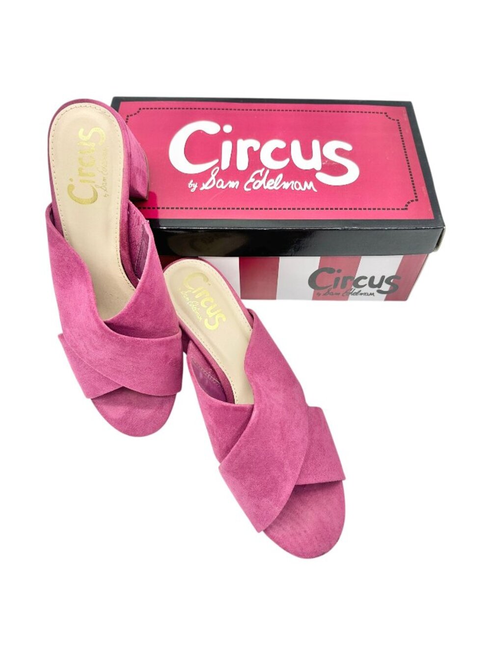Circus By Sam Edelman Mules Womens Size 8 M Stevie Pink Suede Block Heel Slip-On